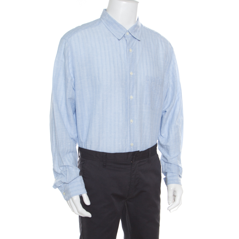

Ermenegildo Zegna Light Blue Striped Cotton Linen Button Down Shirt 3XL