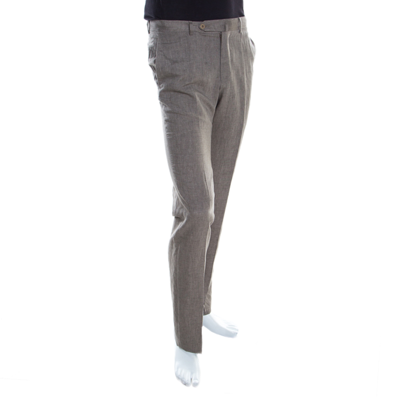 

Ermenegildo Zegna Beige Linen Silk Slim Fit Trousers
