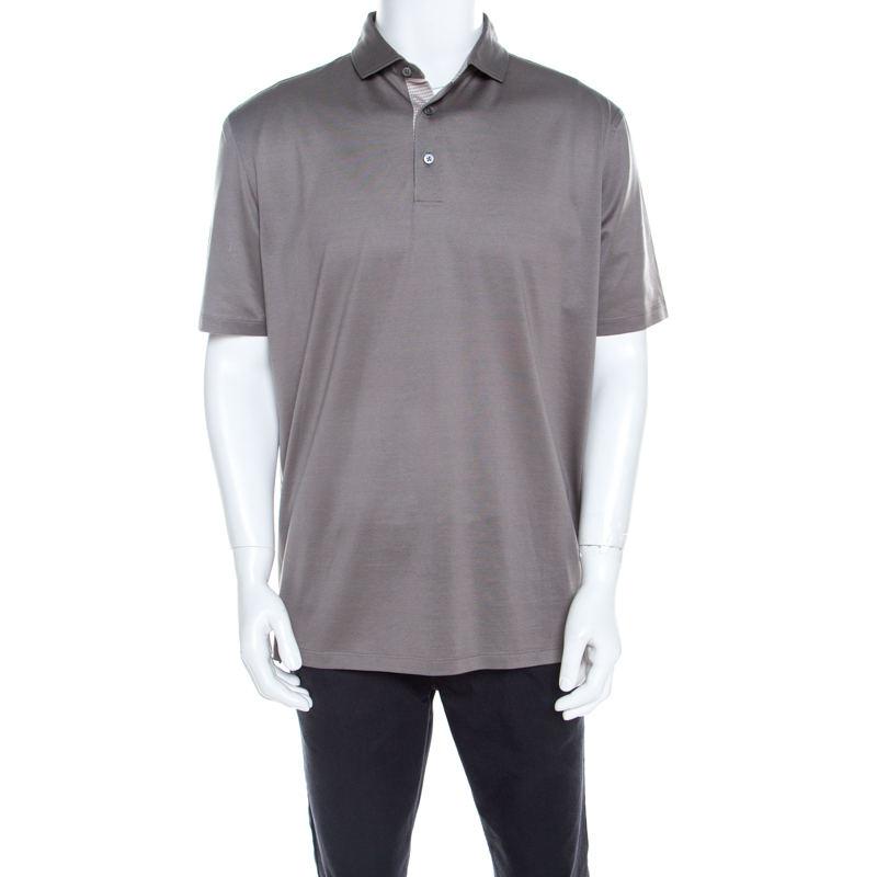 Pre Owned Ermenegildo Zegna Light Grey Cotton Short Sleeve Polo T Shirt XL 