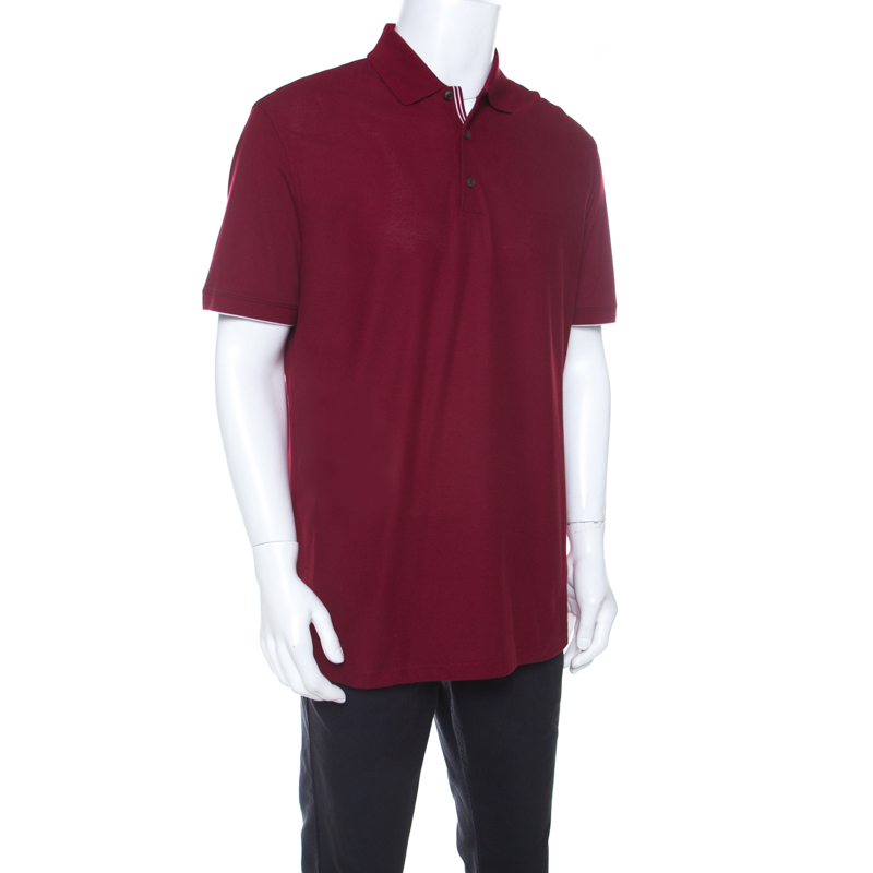 

Ermenegildo Zegna Burgundy Cotton Stretch Pique Knit Polo T Shirt