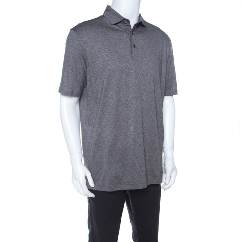 

Ermenegildo Zegna Grey Cotton Argyle Pattern Polo T Shirt