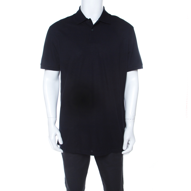 Ermenegildo Zegna Dark Blue Cotton Pique Short Sleeve Polo T Shirt XL