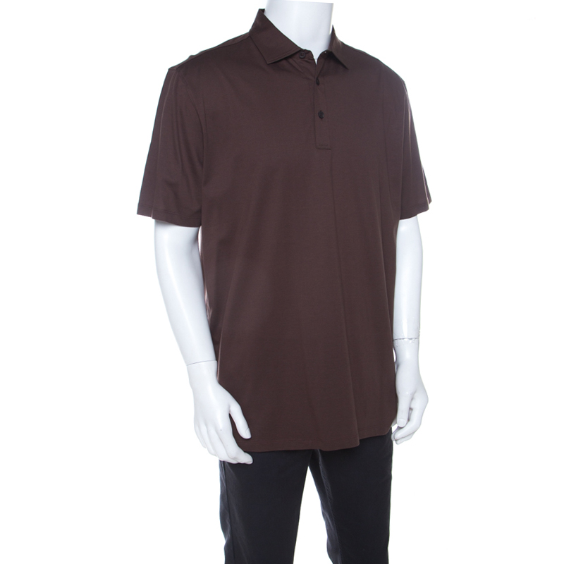 

Ermenegildo Zegna Cocoa Brown Cotton Short Sleeve Polo T Shirt