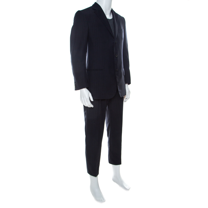 

Ermenegildo Zegna Dark Blue & Black Striped Mohair & Wool Blend Classic Fit Suit