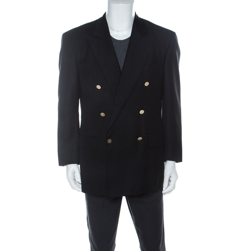 مملوكة مسبقًا Ermenegildo Zegna Black Wool Double Breasted Regular Fit Blazer L