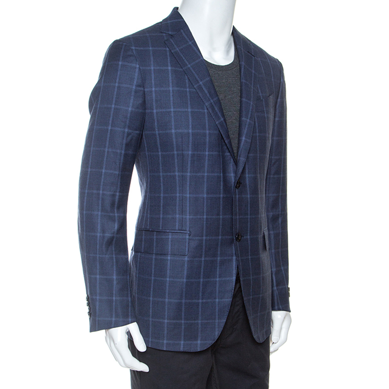 

Ermenegildo Zegna Blue Windowpane Check Wool Milano Easy Fit Blazer