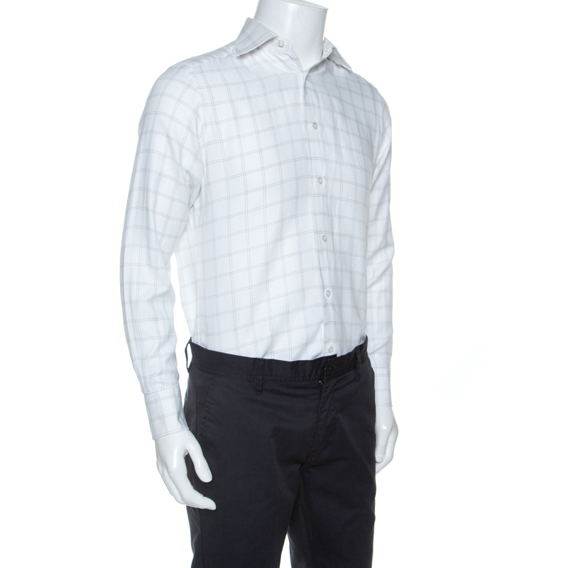 

Ermenegildo Zegna Premium White Windowpane Check Cotton Shirt