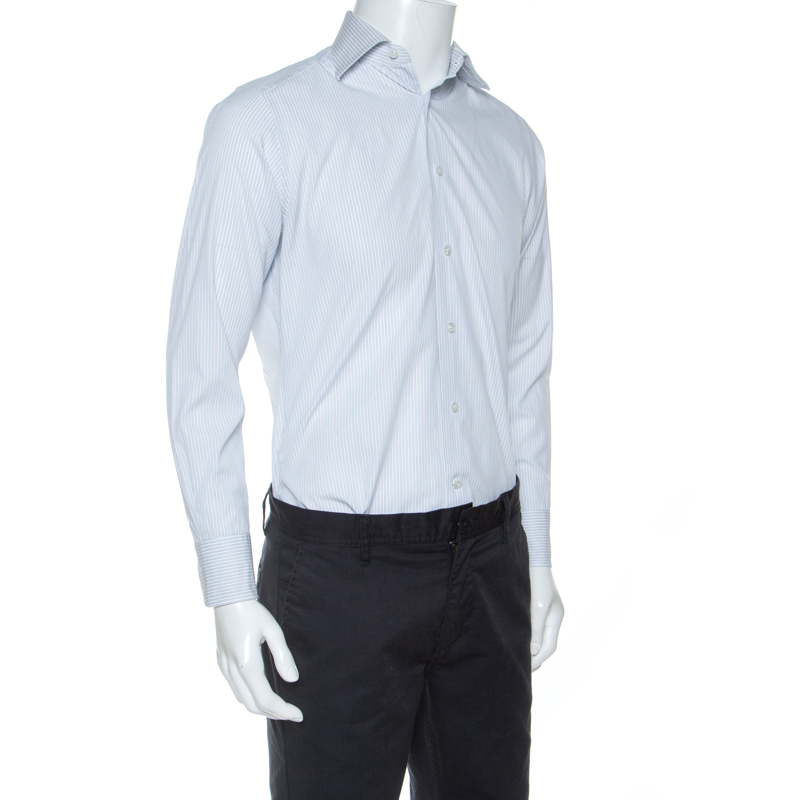 

Ermenegildo Zegna Premium White Striped Print Cotton Shirt