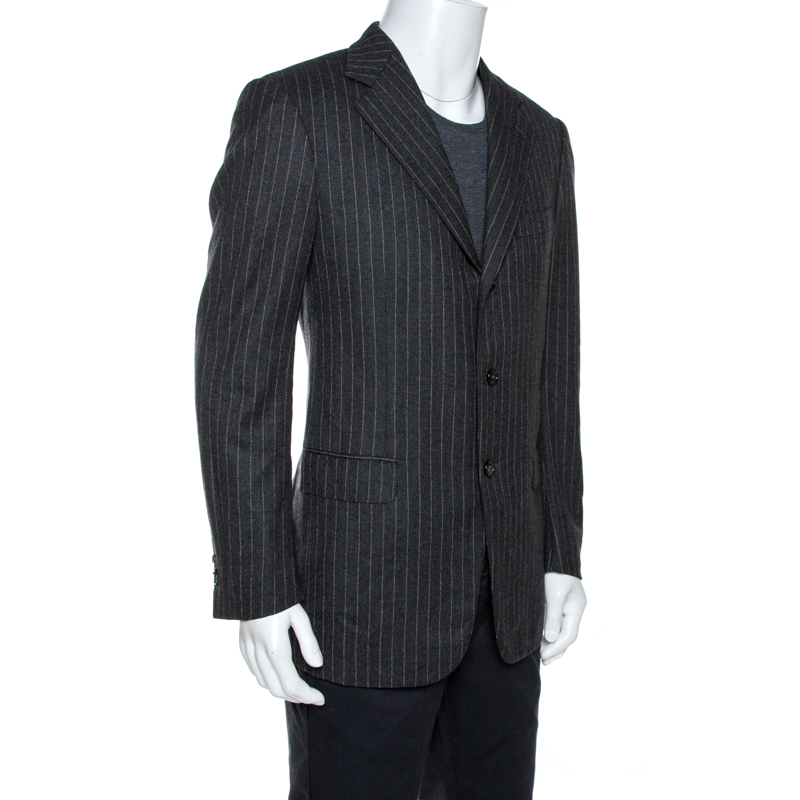 

Ermenegildo Zegna Grey Striped Wool Three Buttoned Blazer