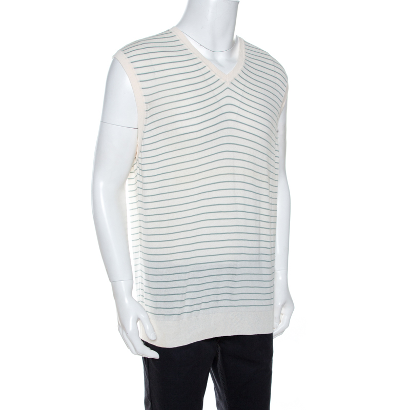 

Ermenegildo Zegna Off White Striped Knit Sleeveless Jumper