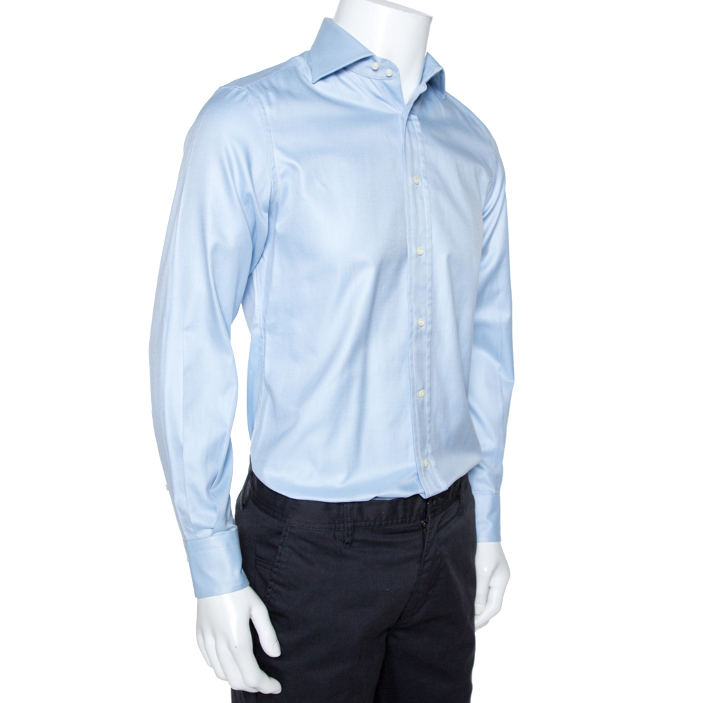 

Ermenegildo Zegna Light Blue Diagonal Striped Cotton Long Sleeve Shirt