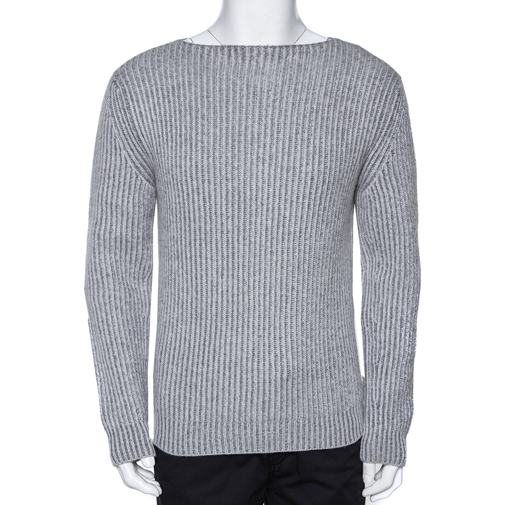Pre Owned Ermenegildo Zegna Couture Melange Grey Cashmere Knit Sweater S
