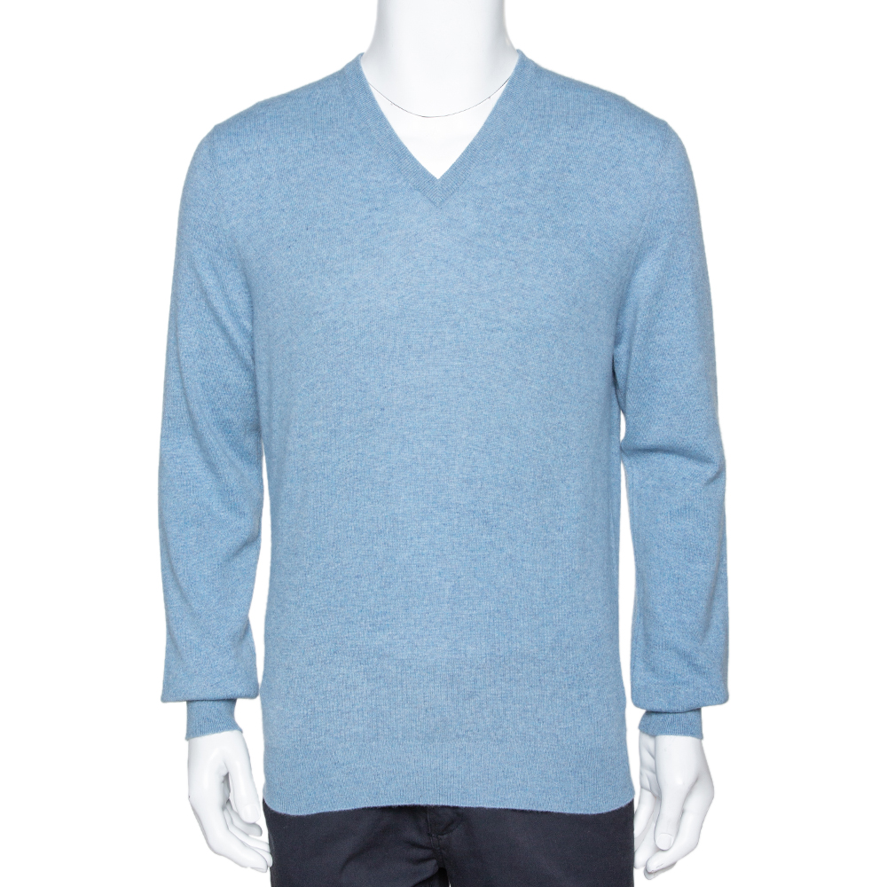Ermenegildo Zegna Light Blue Cashmere V-Neck Sweater M Ermenegildo ...