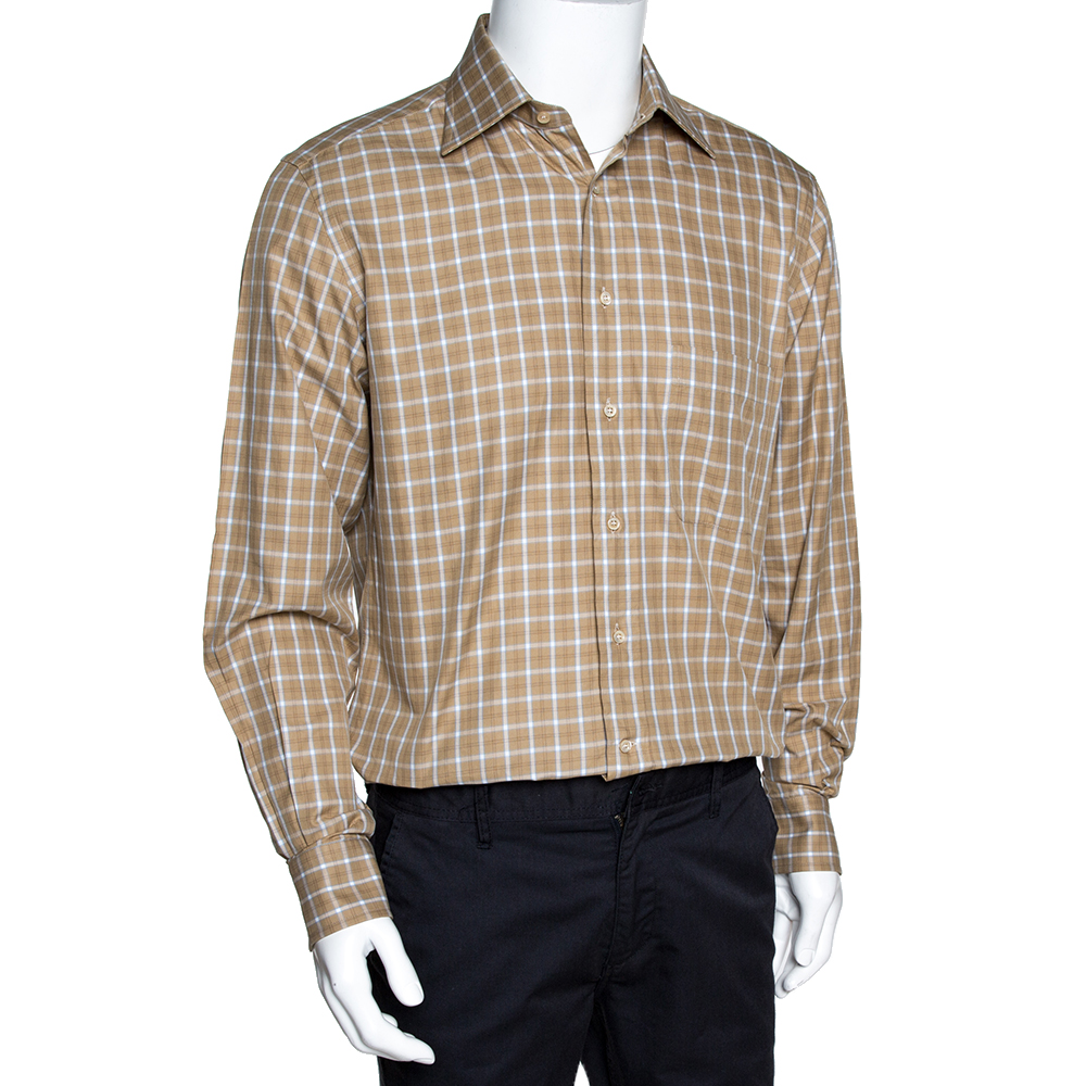 

Ermenegildo Zegna Beige Checked Cotton Long Sleeve Shirt