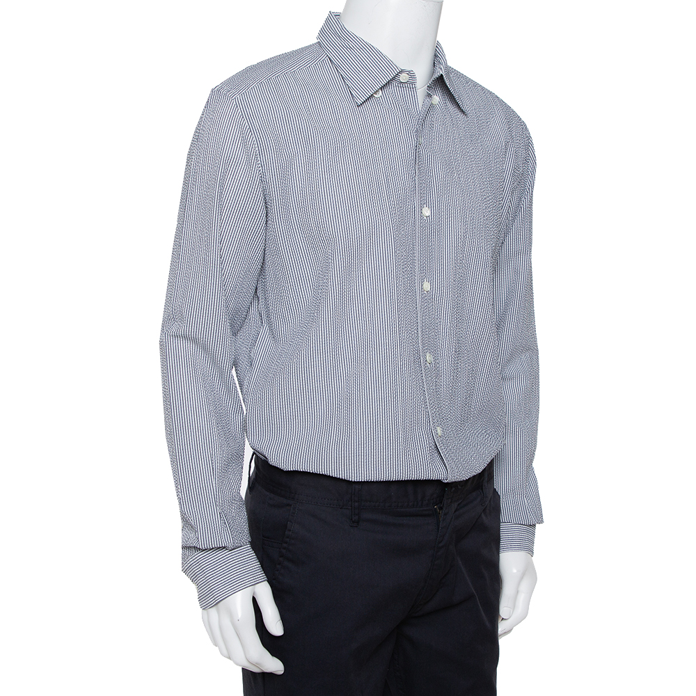 

Ermenegildo Zegna White & Grey Crinkled Cotton Button Front Shirt