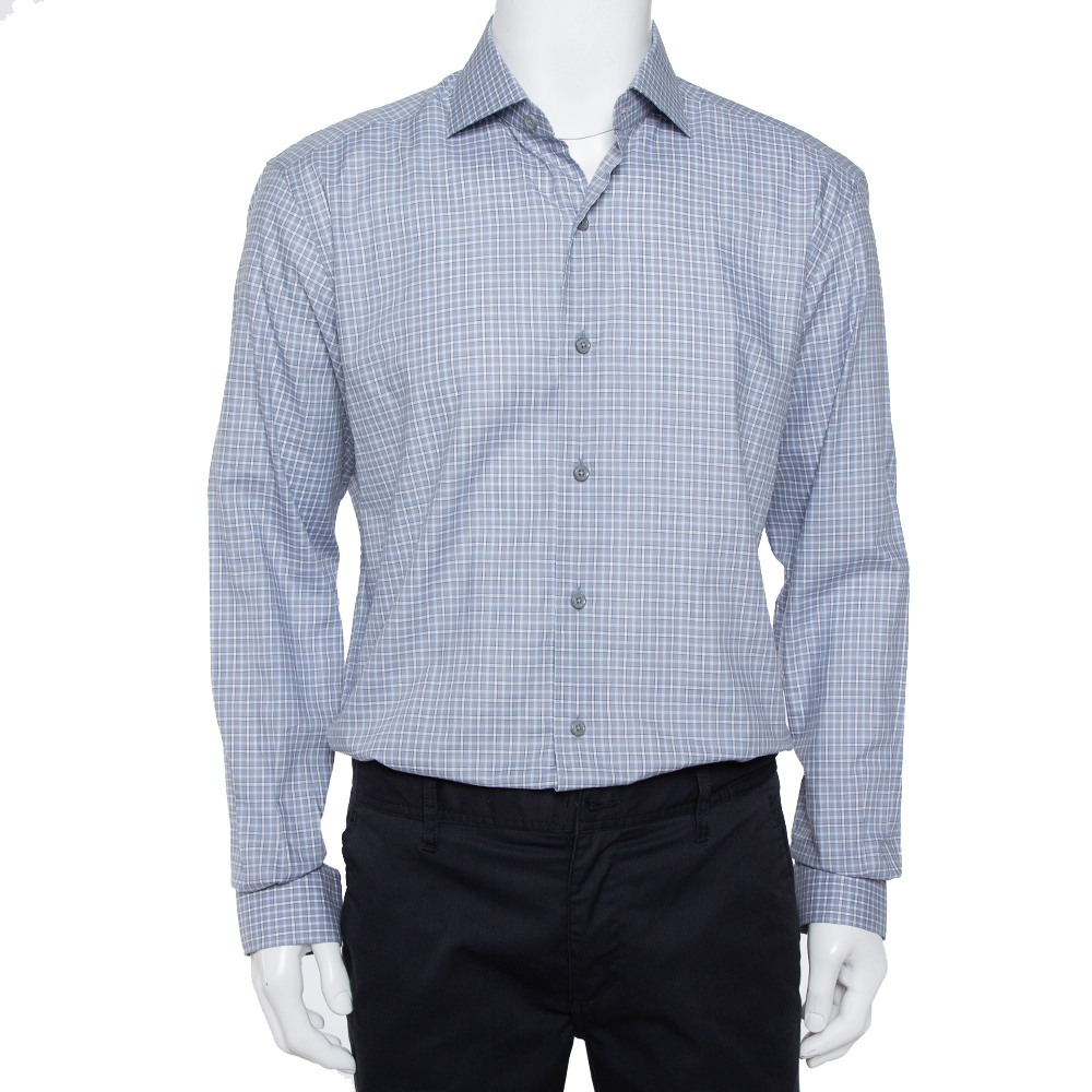 Pre-owned Ermenegildo Zegna Grey Check Patterned Cotton Button Front Shirt Xl