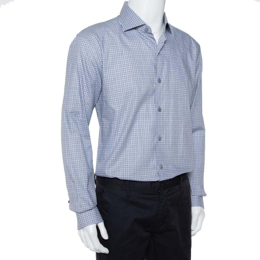 

Ermenegildo Zegna Grey Check Patterned Cotton Button Front Shirt