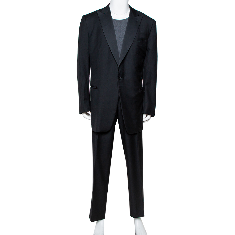 Pre-owned Ermenegildo Zegna Black Wool Contrast Trim Detail Tuxedo 5xl (it 60l)
