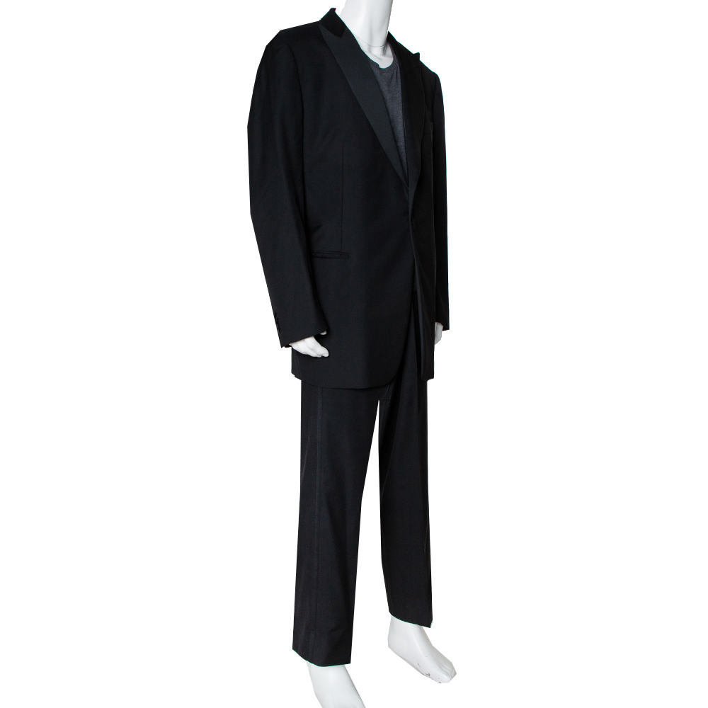 

Ermenegildo Zegna Black Wool Contrast Trim Detail Tuxedo  (IT 60L