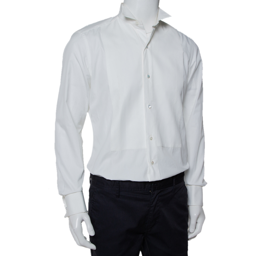 

Ermenegildo Zegna White Cotton Wing Collar Detail Tuxedo Shirt