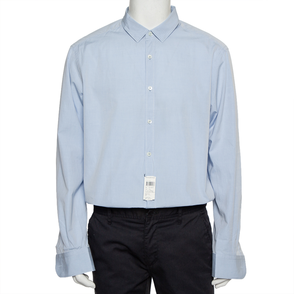 Pre-owned Ermenegildo Zegna Blue Cotton Button Front Shirt Xxl