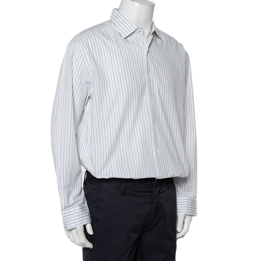 

Ermenegildo Zegna White Striped Cotton Button Front Shirt