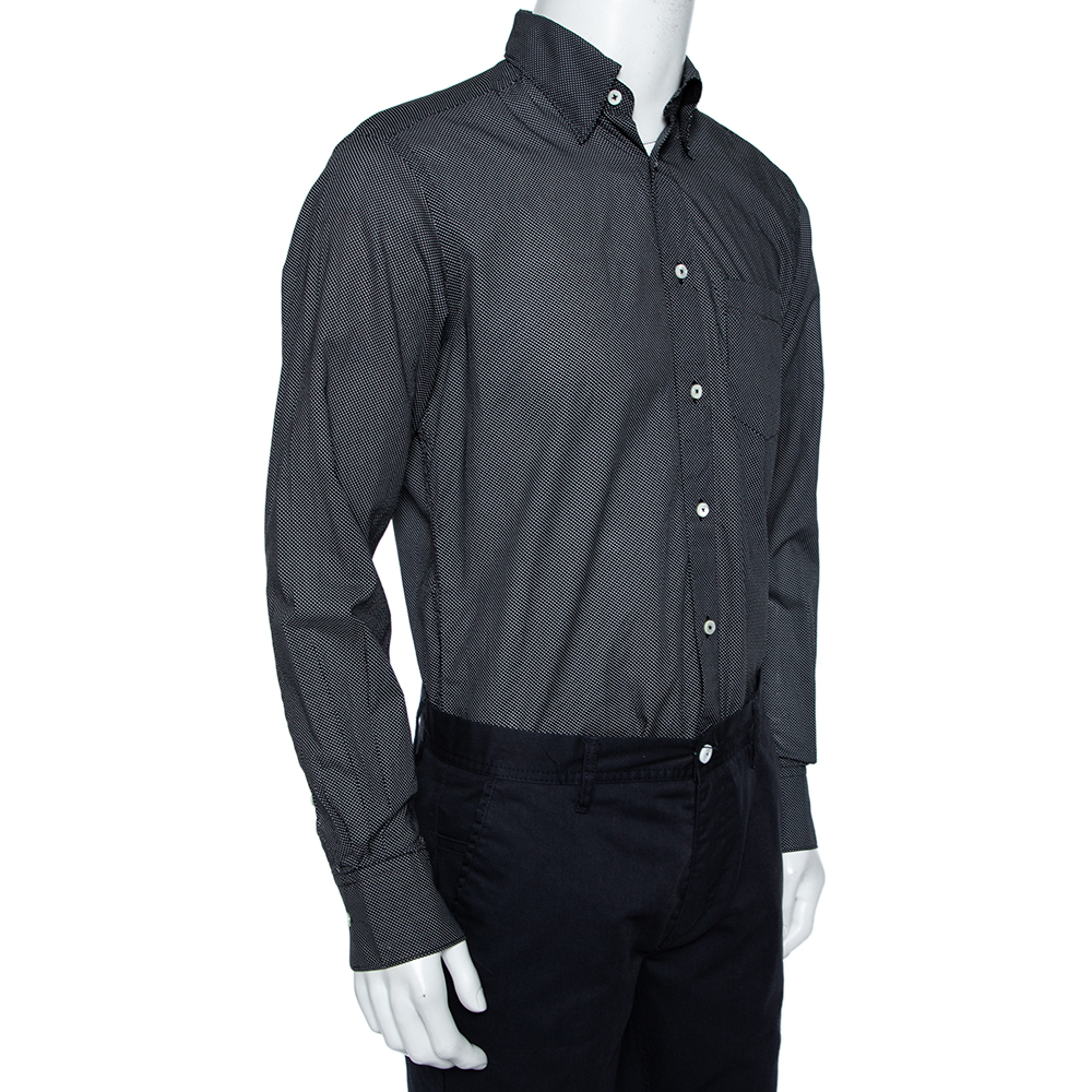 

Ermenegildo Zegna Black Dot Printed Cotton Button Front Shirt