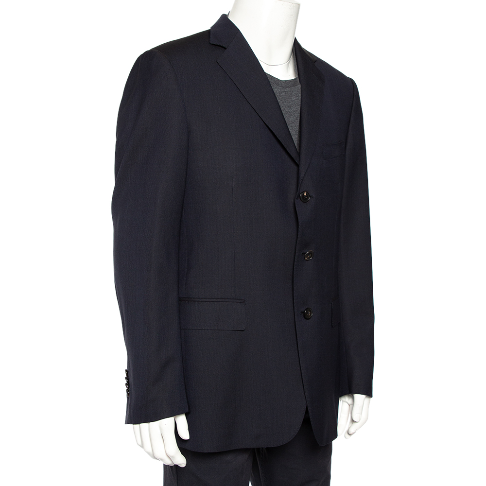 

Ermenegildo Zegna Navy Blue Silk & Wool Button Front Blazer