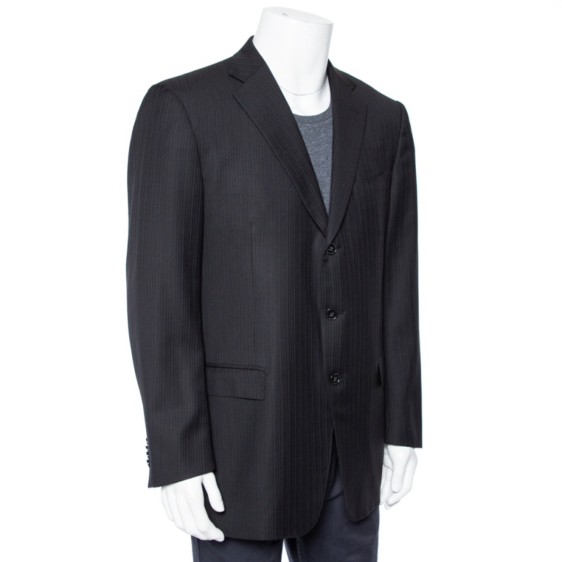 

Ermenegildo Zegna Black Striped Wool & Cashmere Button Front Blazer