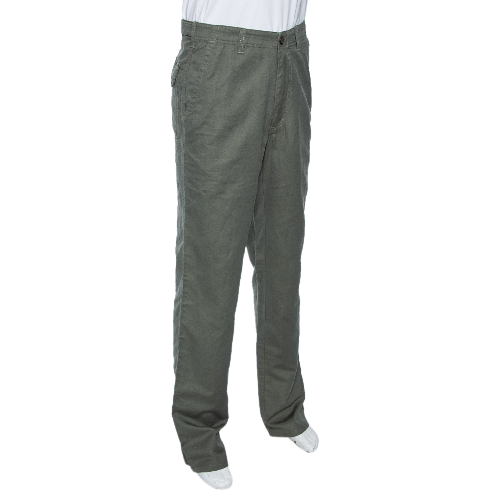 

Ermenegildo Zegna Olive Green Linen Straight Fit Trousers