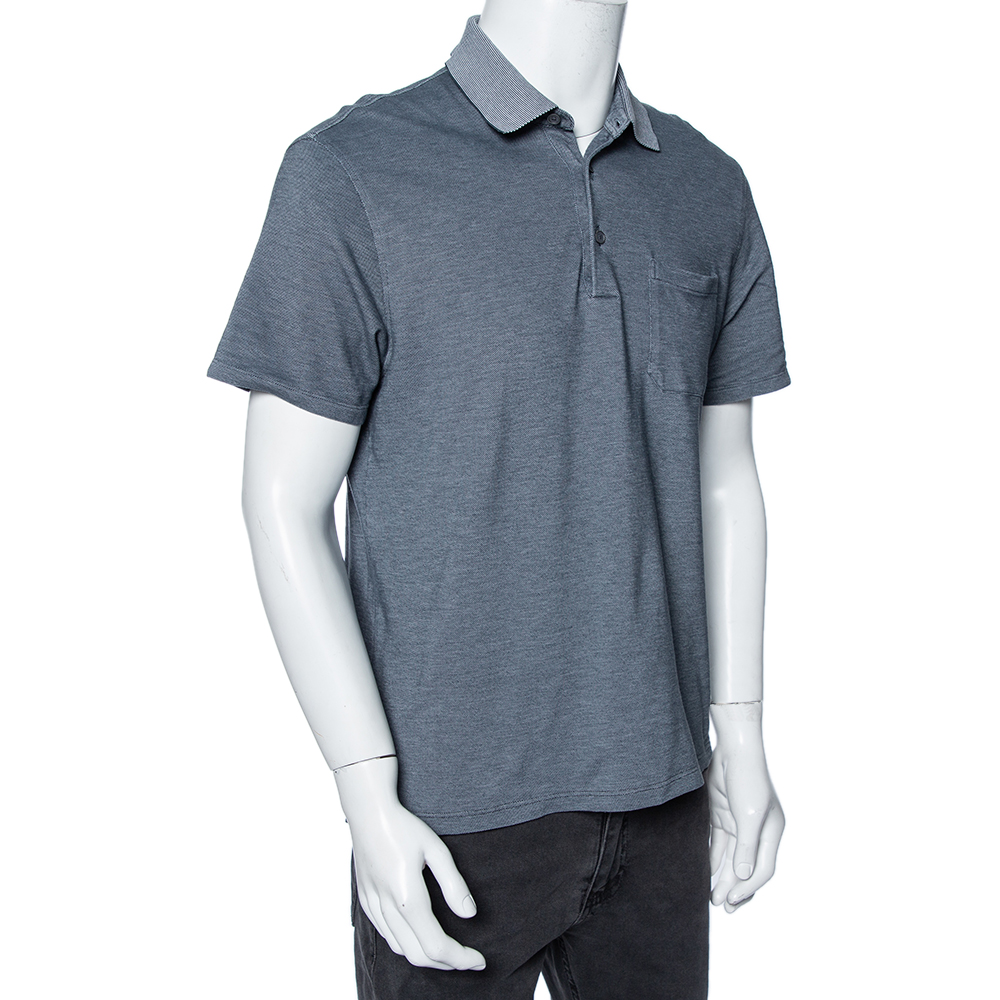 

Ermenegildo Zegna Grey Cotton Pique Contrast Collar Detail Polo T-Shirt