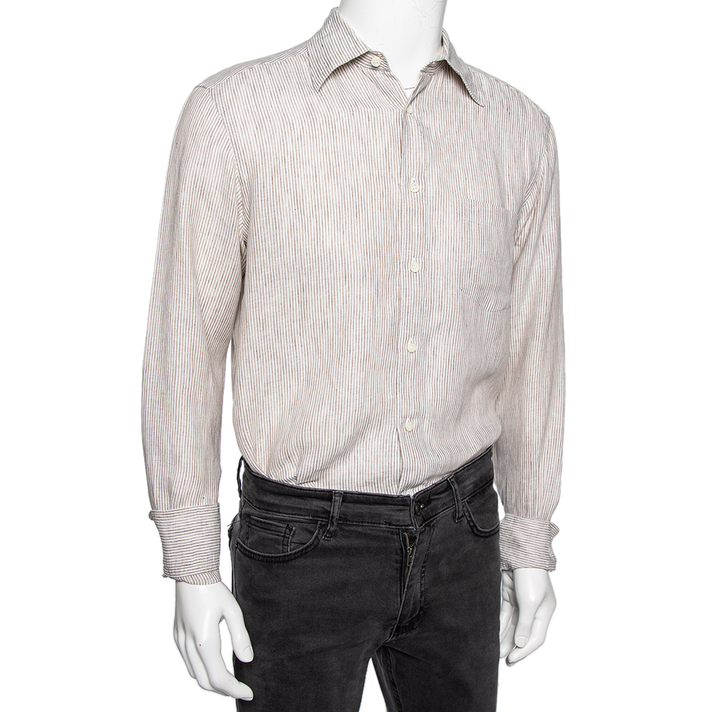 

Ermenegildo Zegna Brown Striped Linen Button Front Shirt