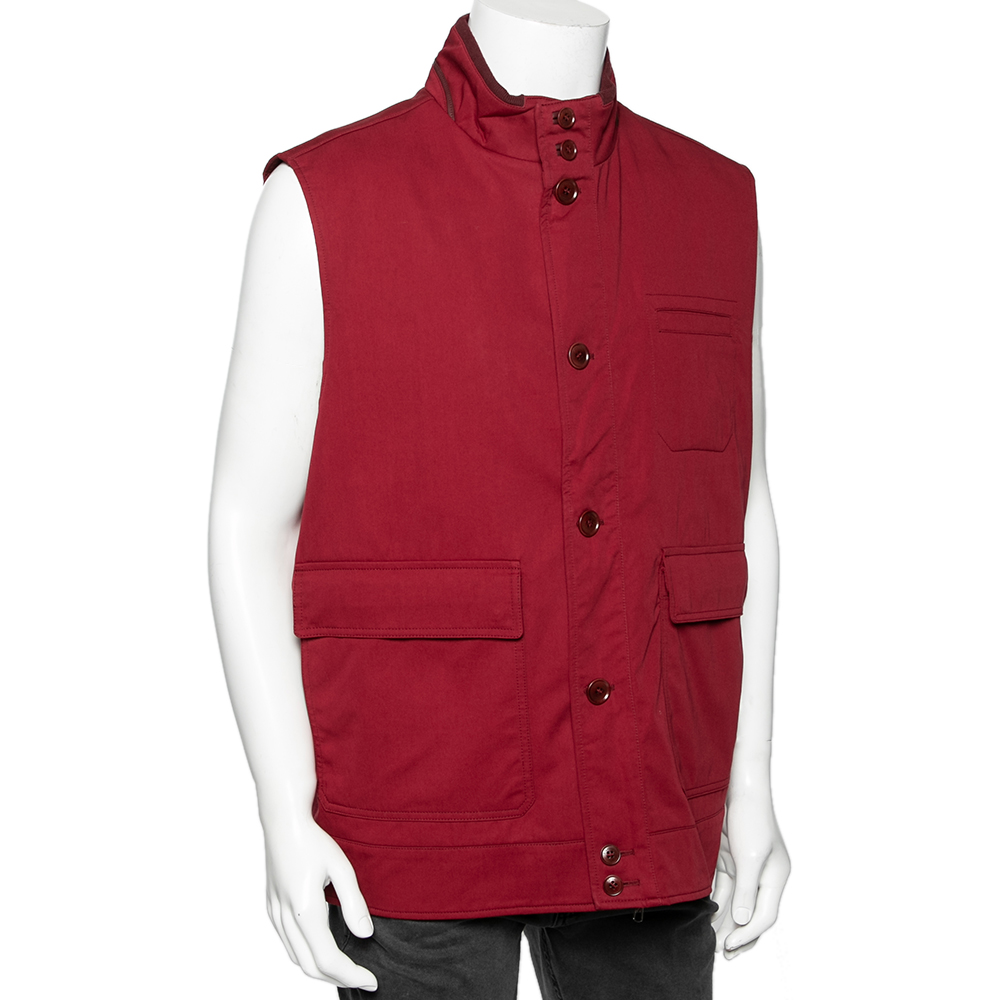 

Ermenegildo Zegna Red Cotton Padded Sleeveless Jacket 3XL