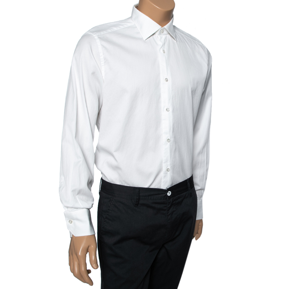 

Ermenegildo Zegna White textured Cotton M Tailored Fit Shirt