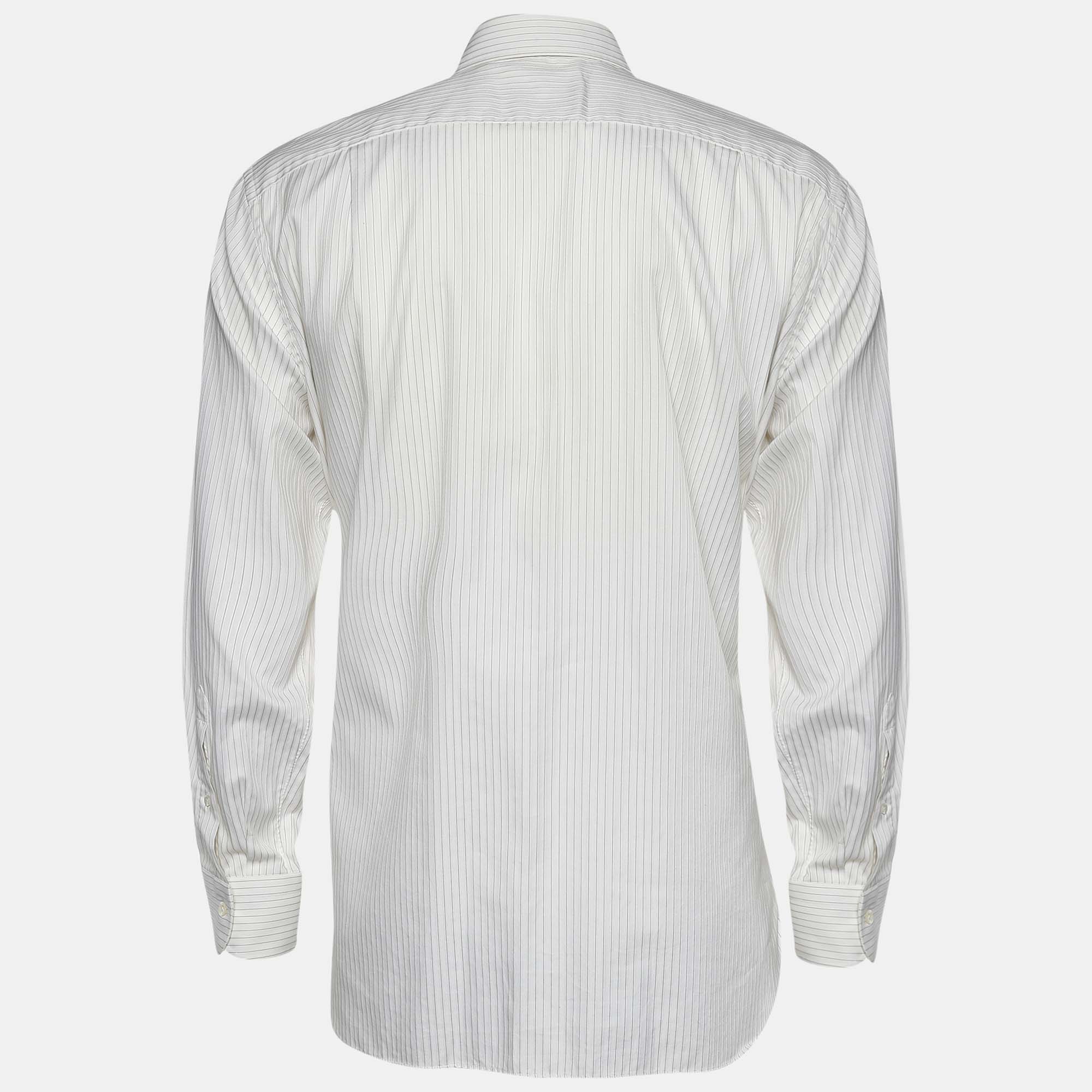 

Ermenegildo Zegna White Stripe Cotton Regular Fit Long Sleeve Shirt