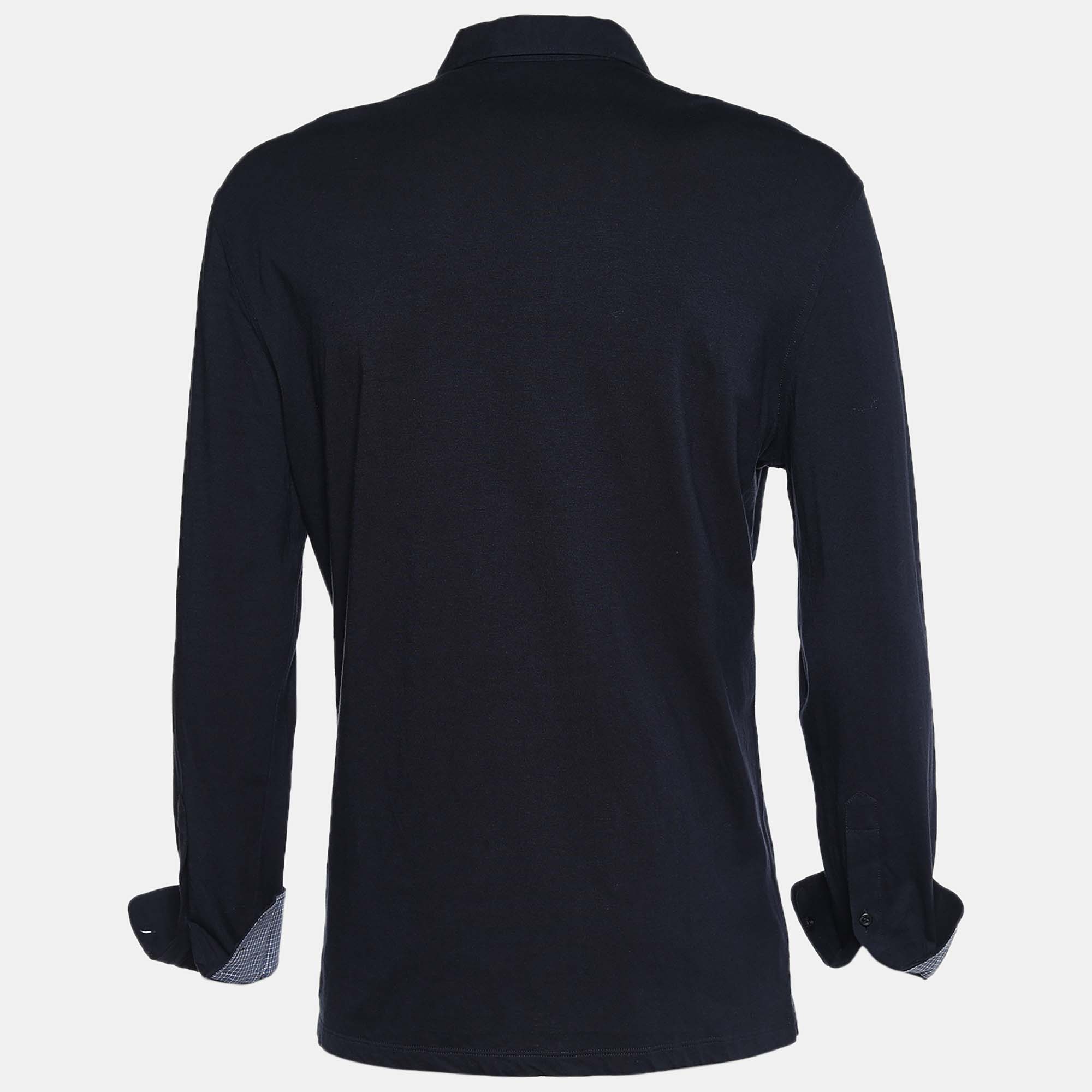 

Ermenegildo Zegna Navy Blue Cotton Long Sleeve Polo T-Shirt