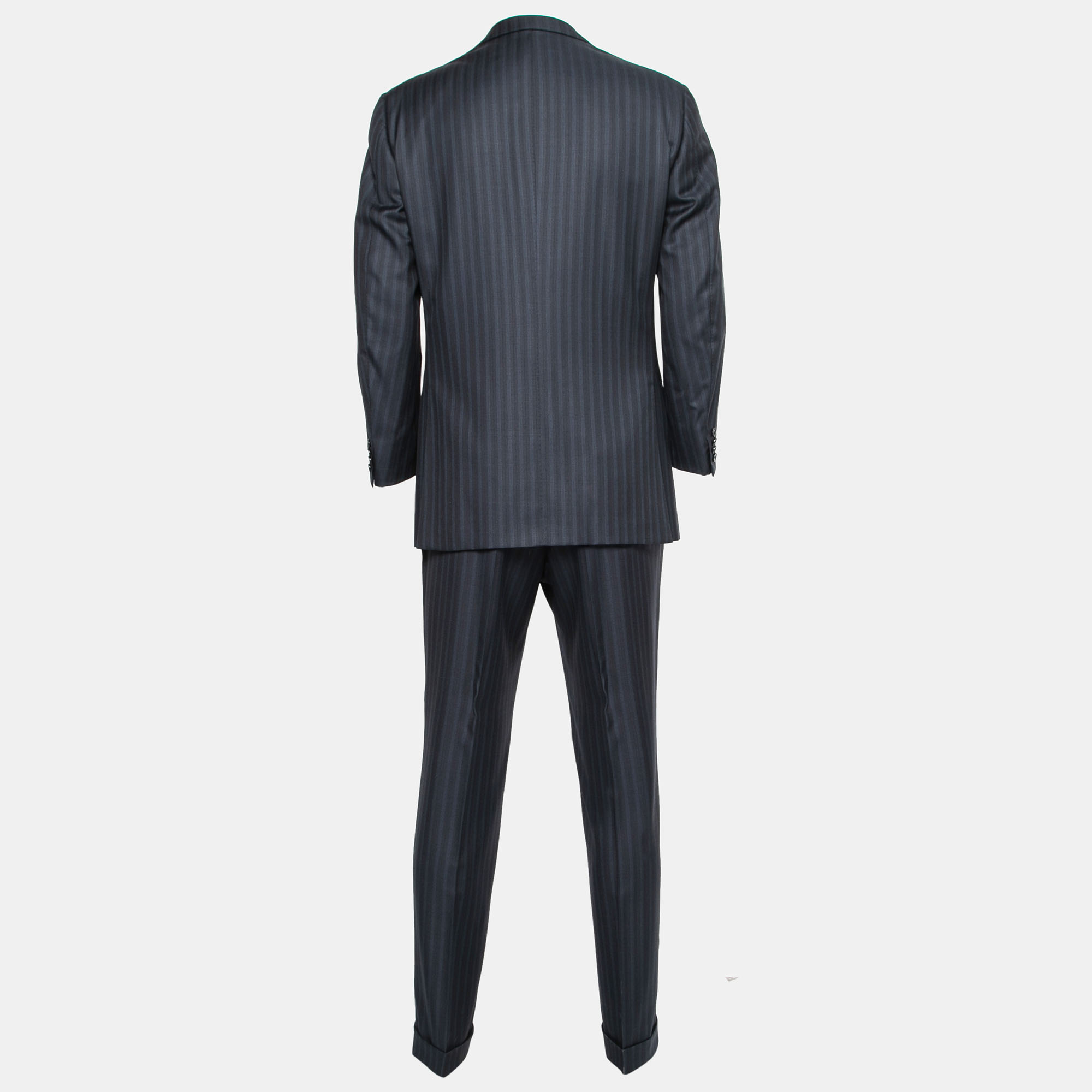 

Ermenegildo Zegna Navy Blue Striped Trofeo Silk Suit Regular Fit Suit