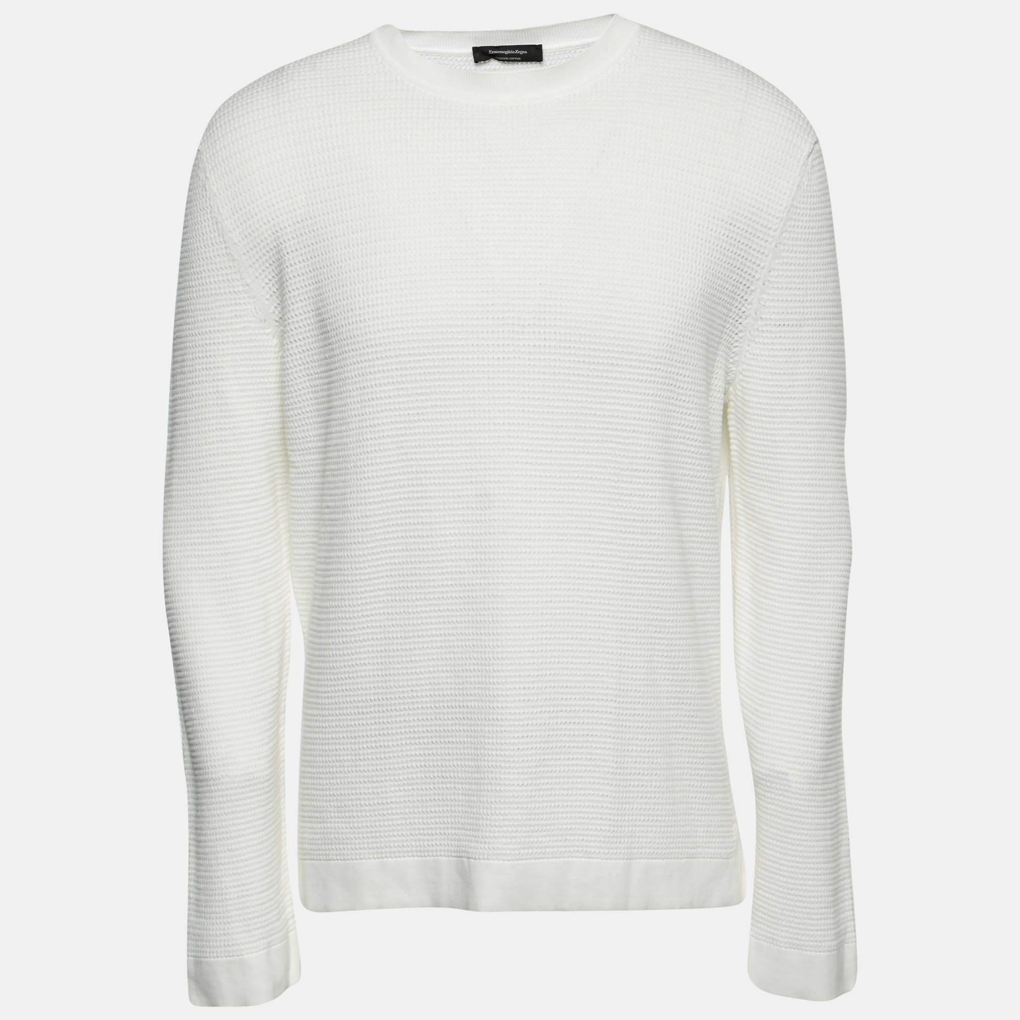 Pre-owned Ermenegildo Zegna White Textured Cotton Knit Sweater 2xl