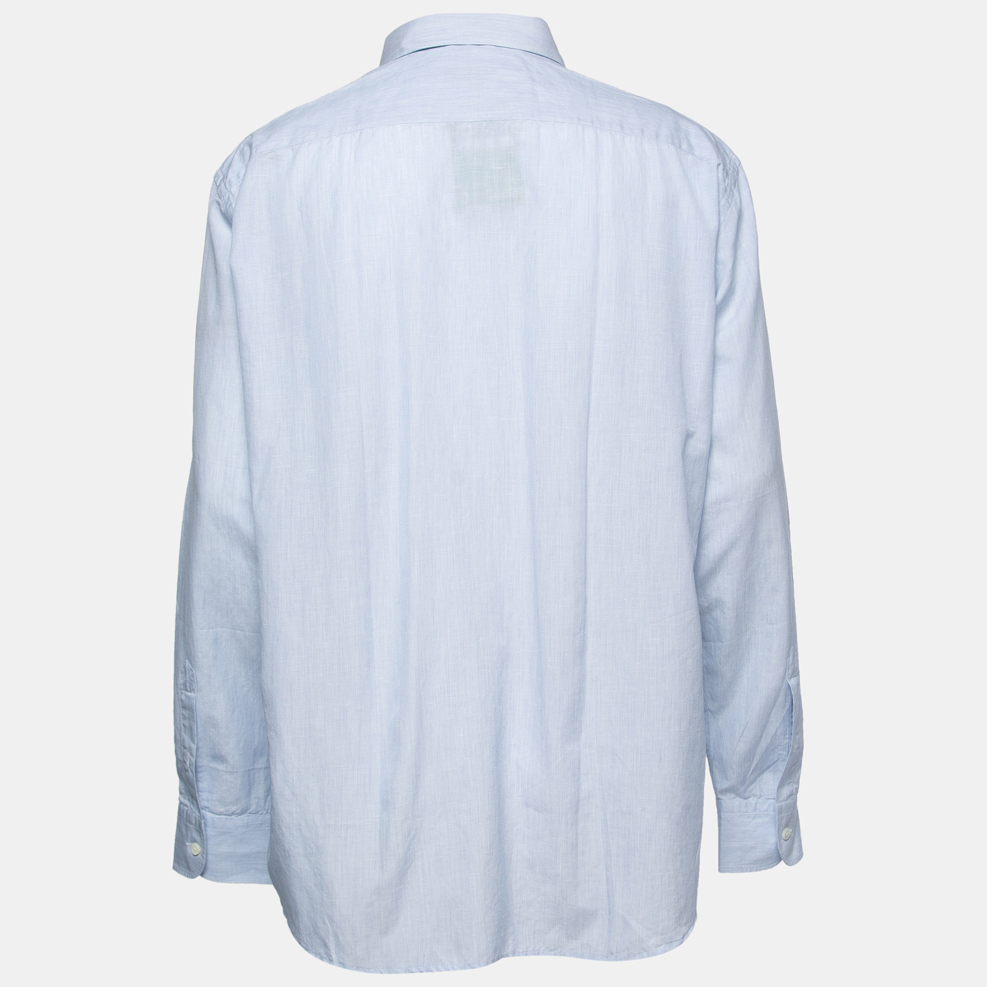 

Ermenegildo Zegna Blue Striped Cotton and Linen Button Front Shirt