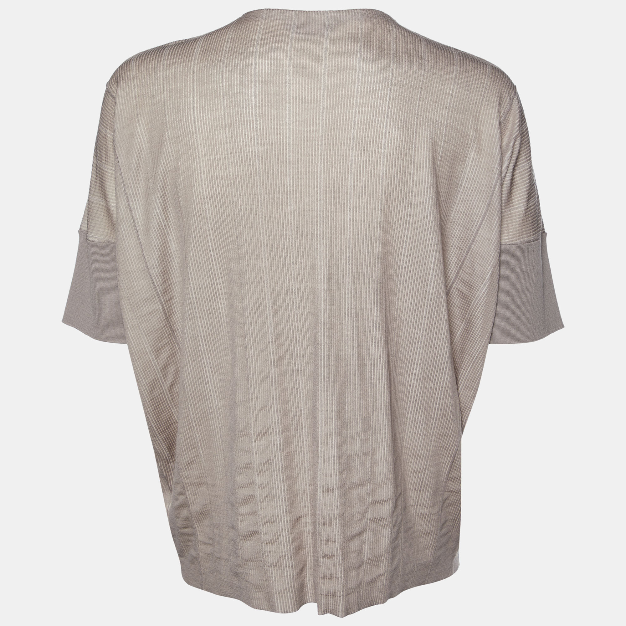 

Ermenegildo Zegna Couture Brown Striped Wool & Cashmere Knit Oversized T-Shirt