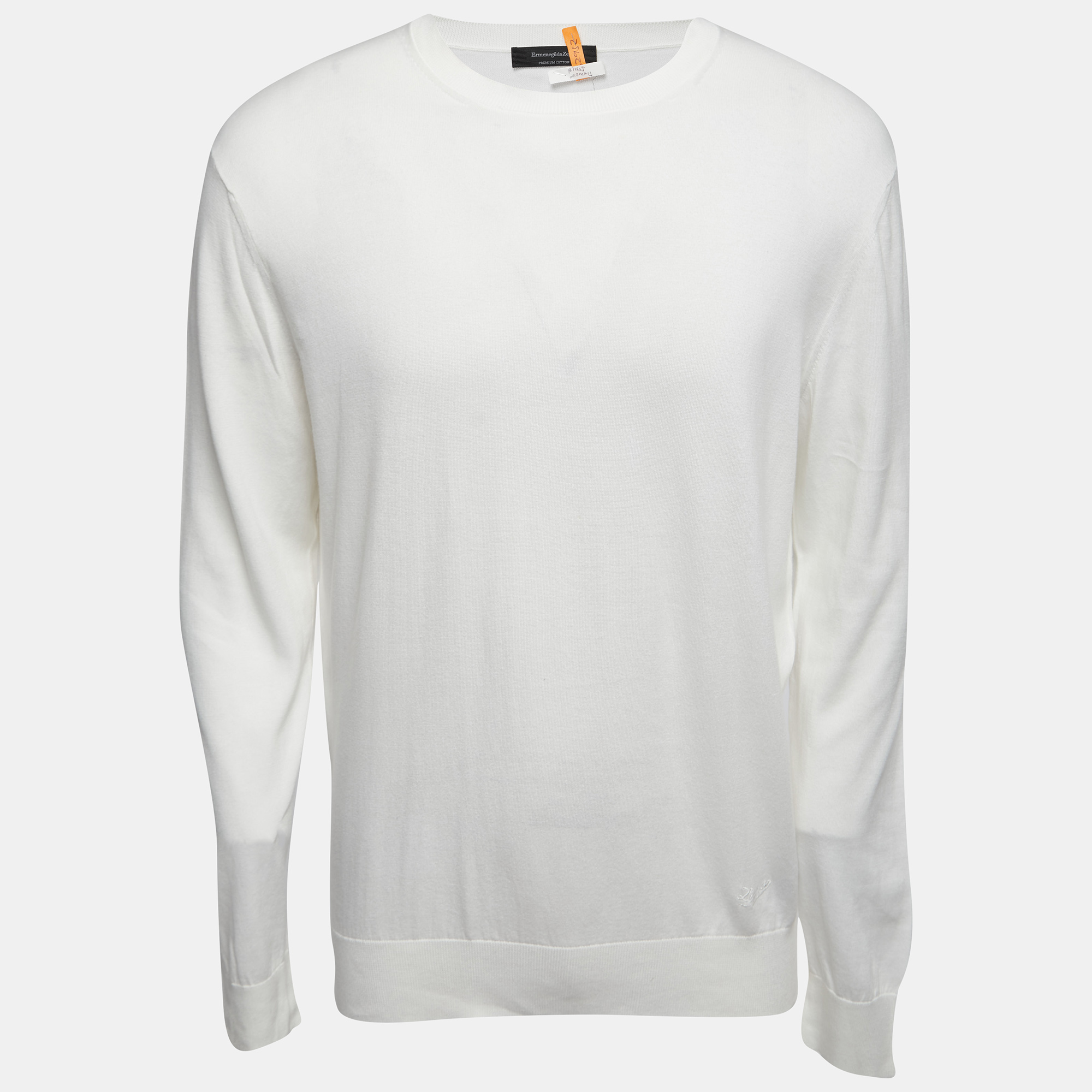 Ermenegildo Zegna Off White Cotton Crew Neck Sweater XL