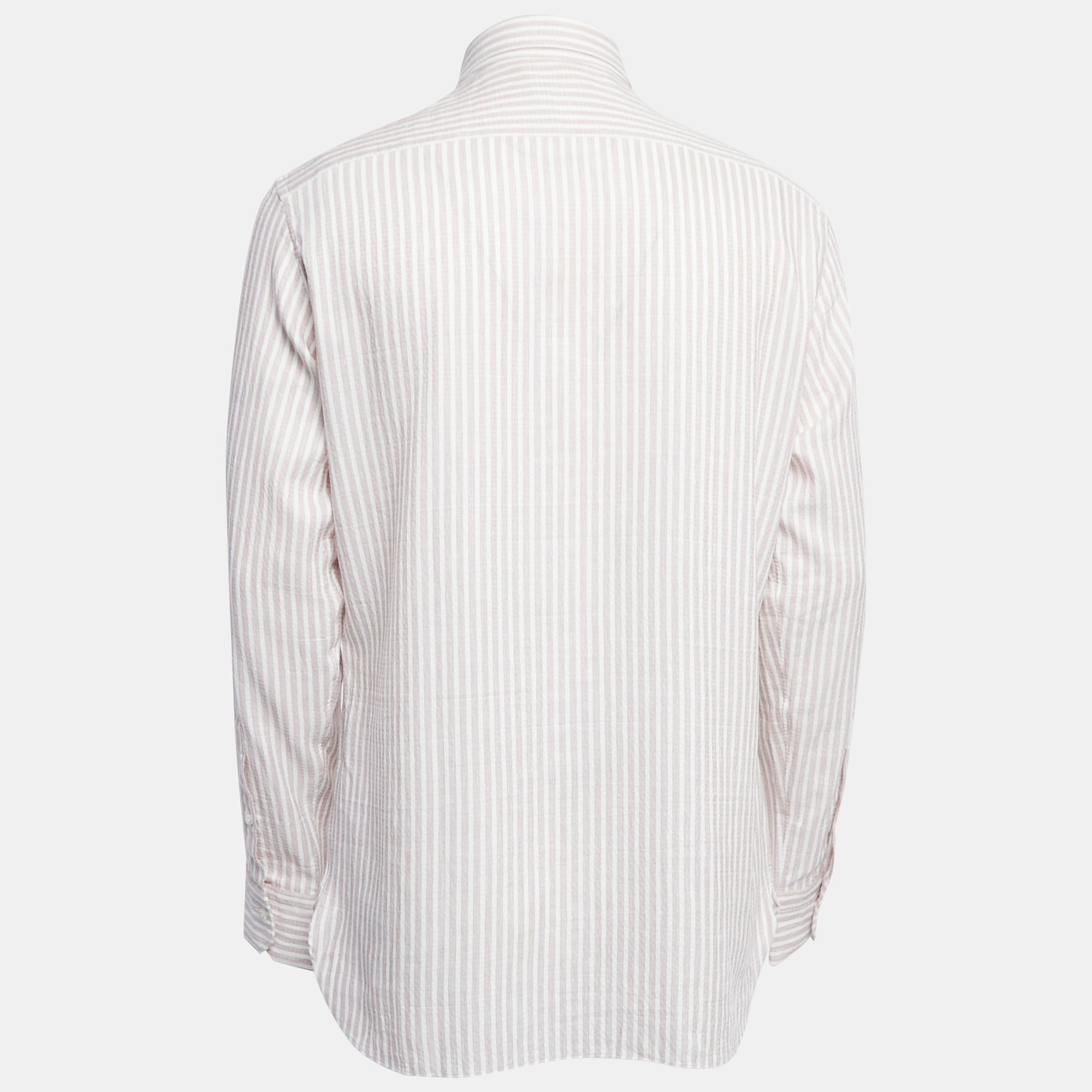 

Ermenegildo Zegna White Striped Cotton Blend Button Front Full Sleeve Shirt