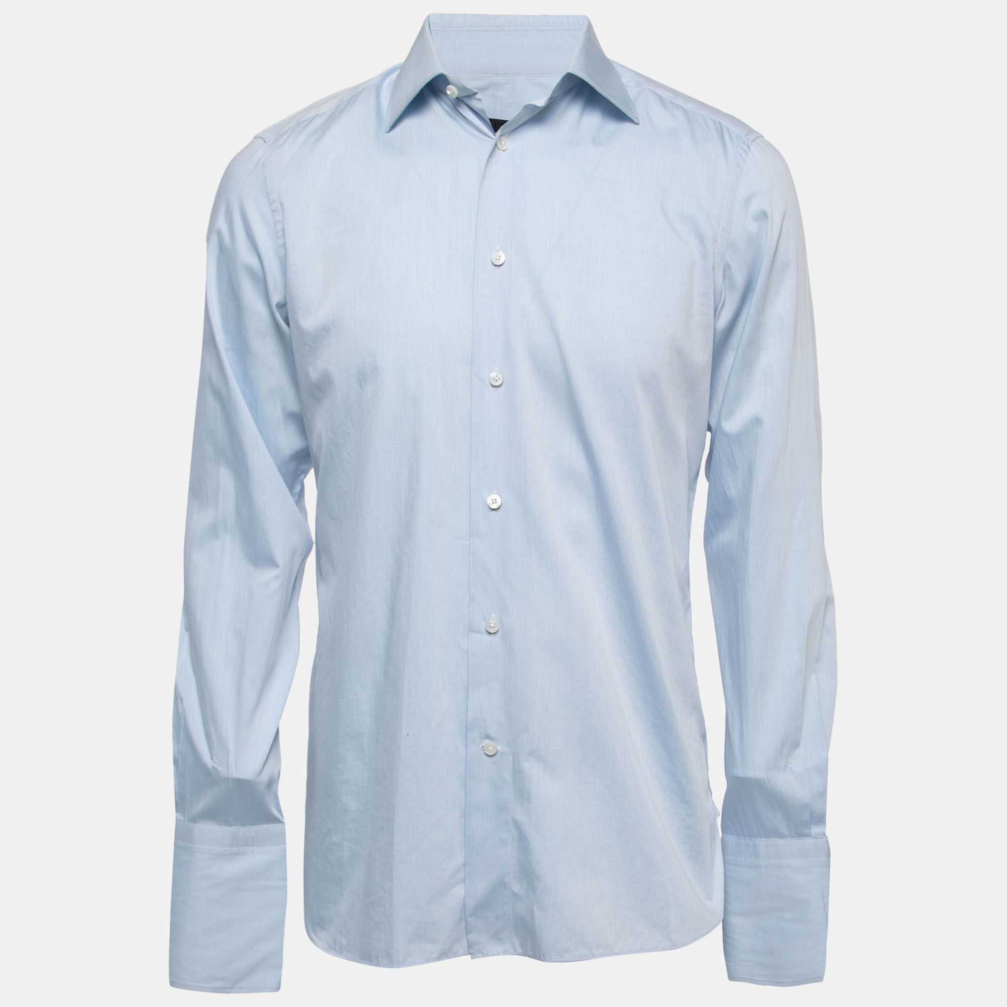 Pre-owned Ermenegildo Zegna Light Blue Cotton Full Sleeve Button Front Full Sleeve Shirt M