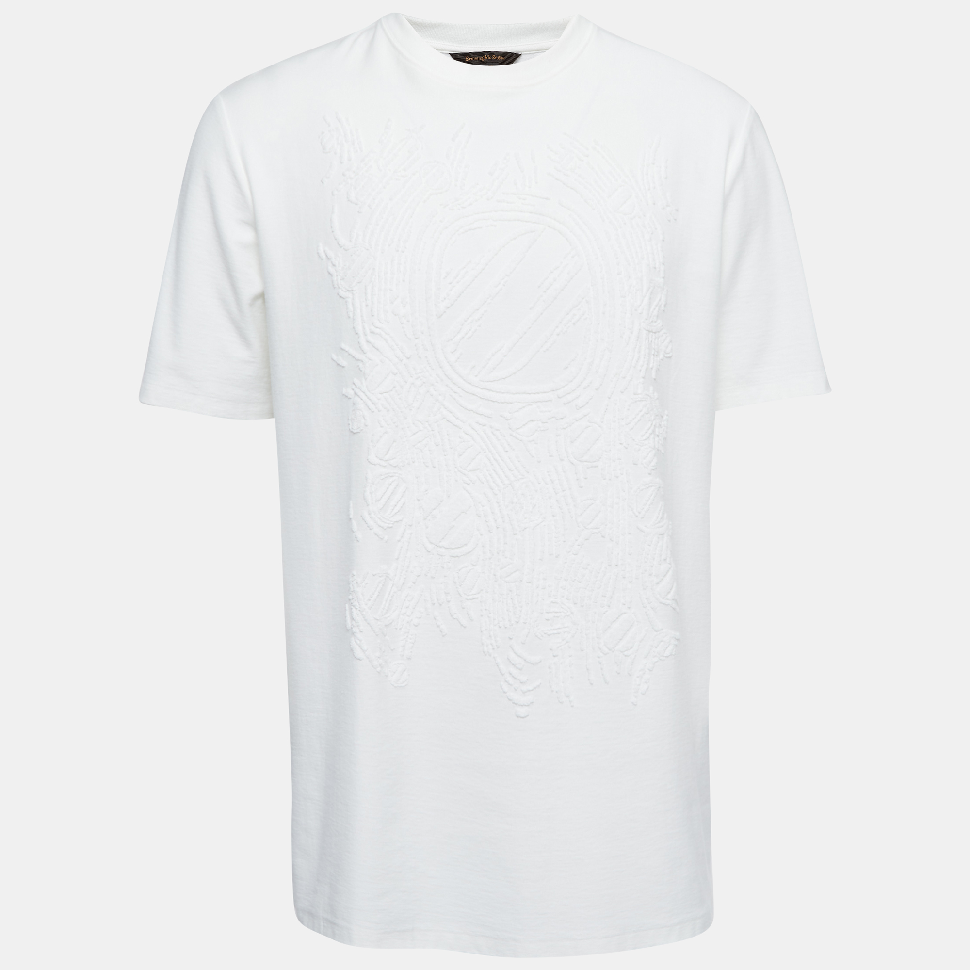 Pre-owned Ermenegildo Zegna Couture White Logo Detail Cotton Crew Neck T-shirt Xxl