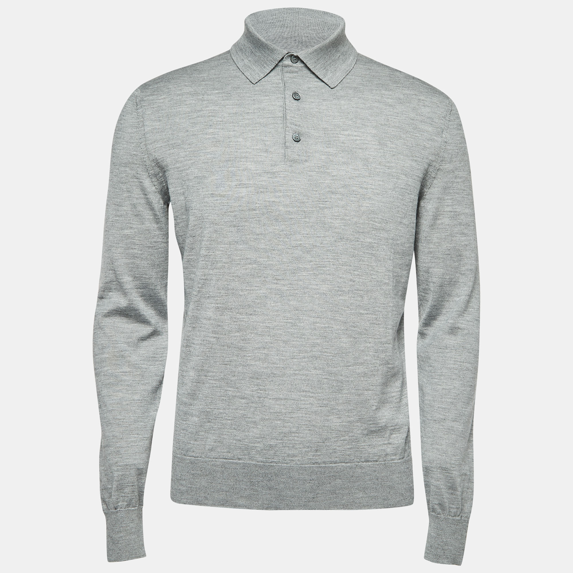 Pre Owned Ermenegildo Zegna Grey Cashmere Blend Polo Full Sleeve T-Shirt L