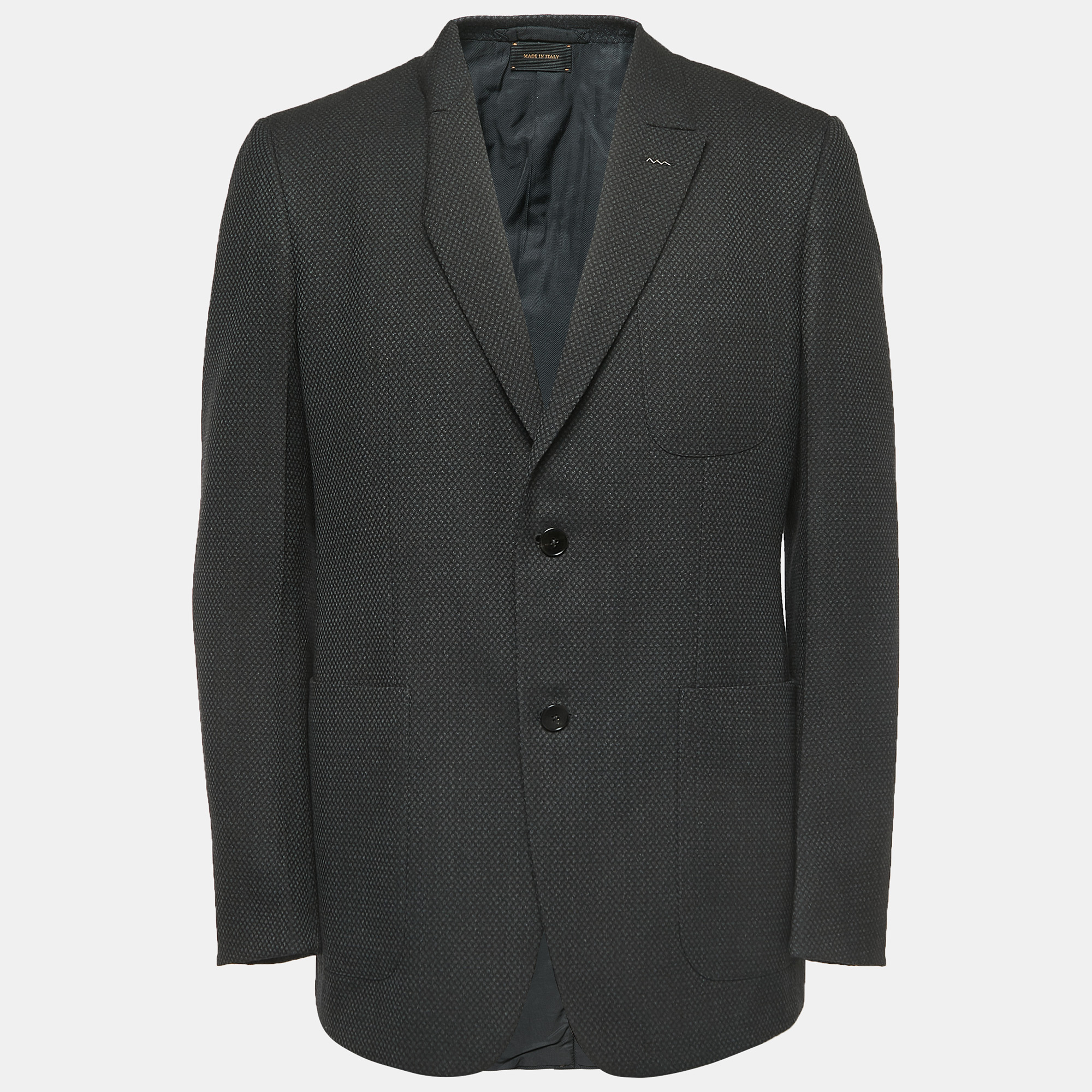 Pre Owned Ermenegildo Zegna Couture Black Patterned Wool Single Breasted Blazer XL