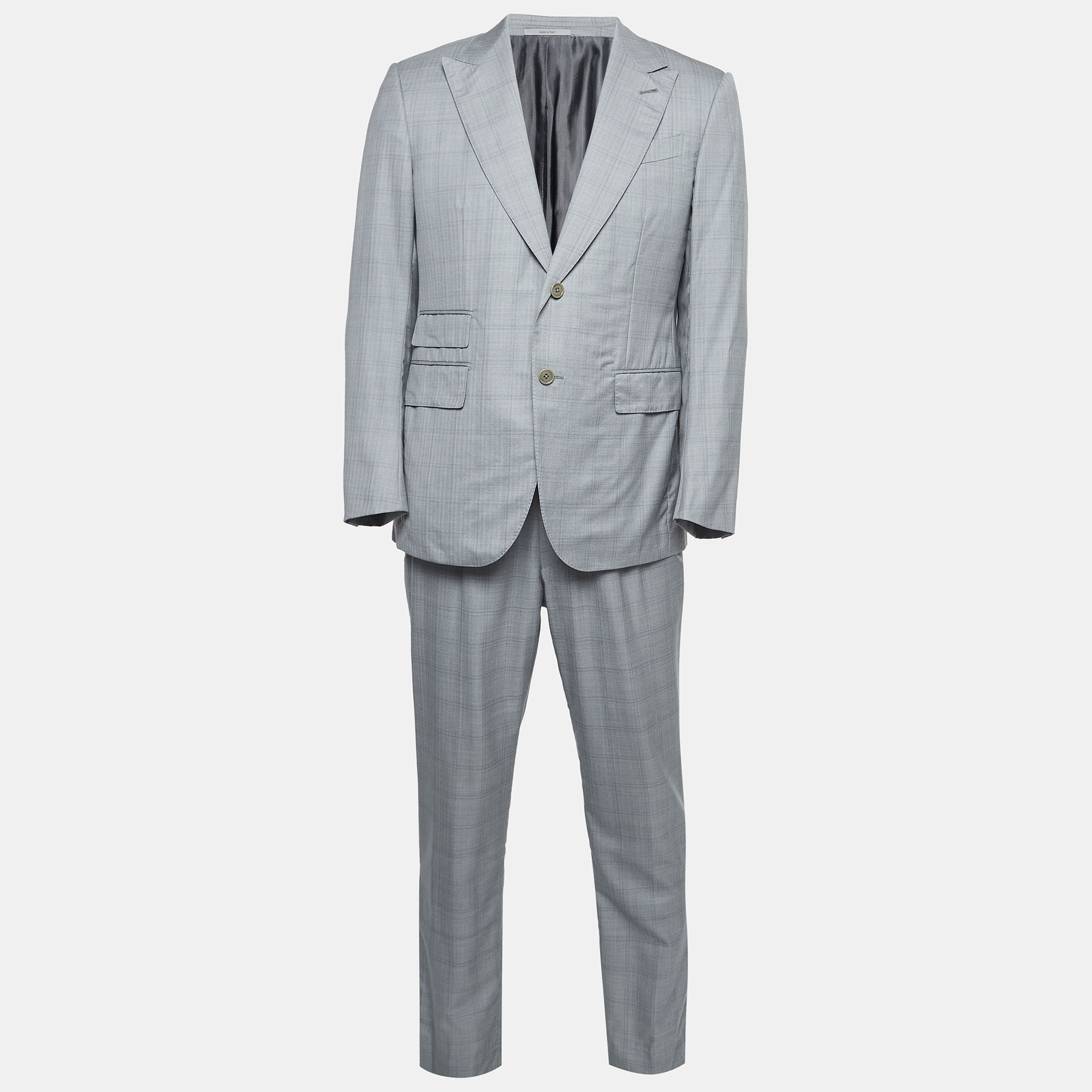 

Ermenegildo Zegna Grey Checked Wool Blend Single Breasted Suit