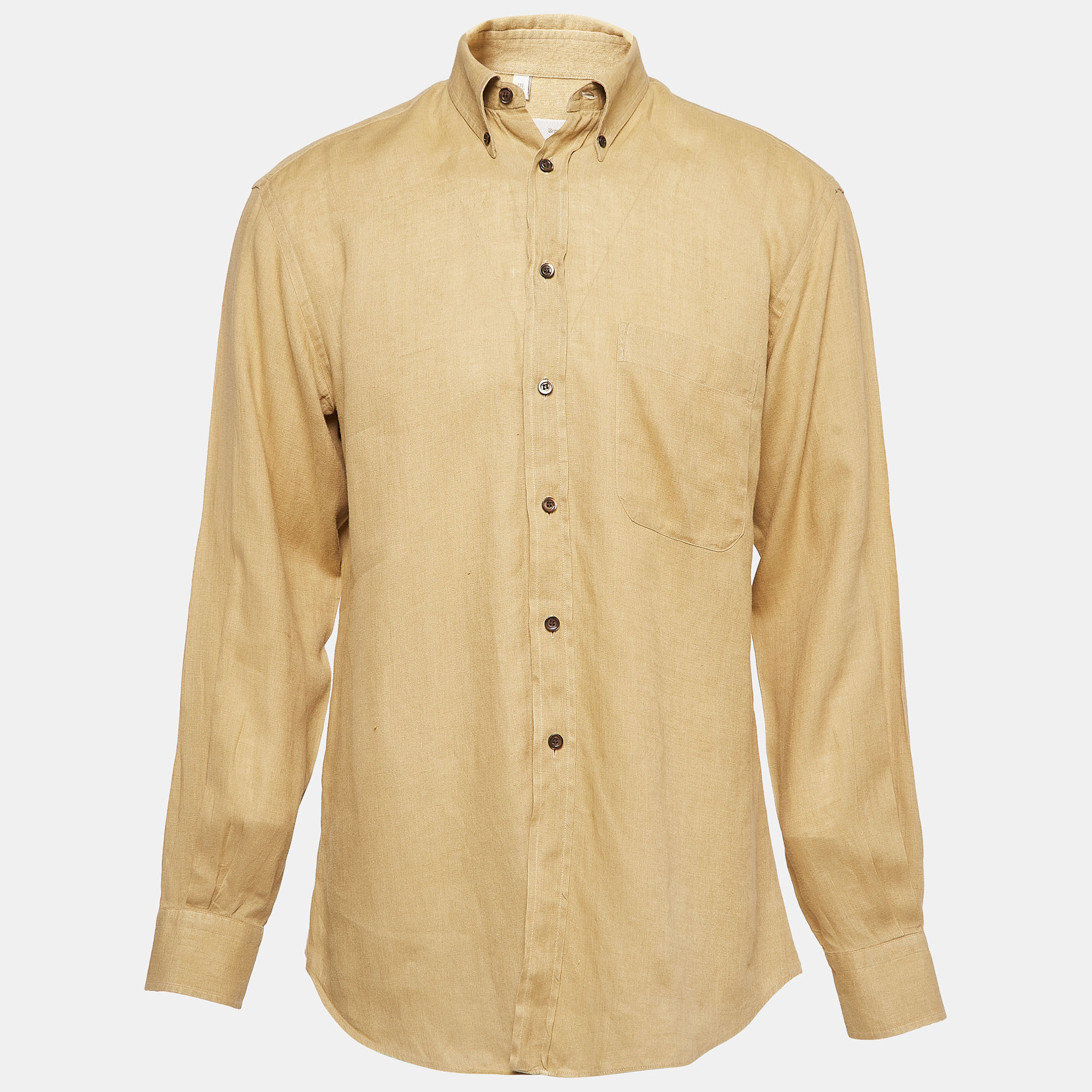 Pre-owned Ermenegildo Zegna Yellow Linen Button Front Shirt M