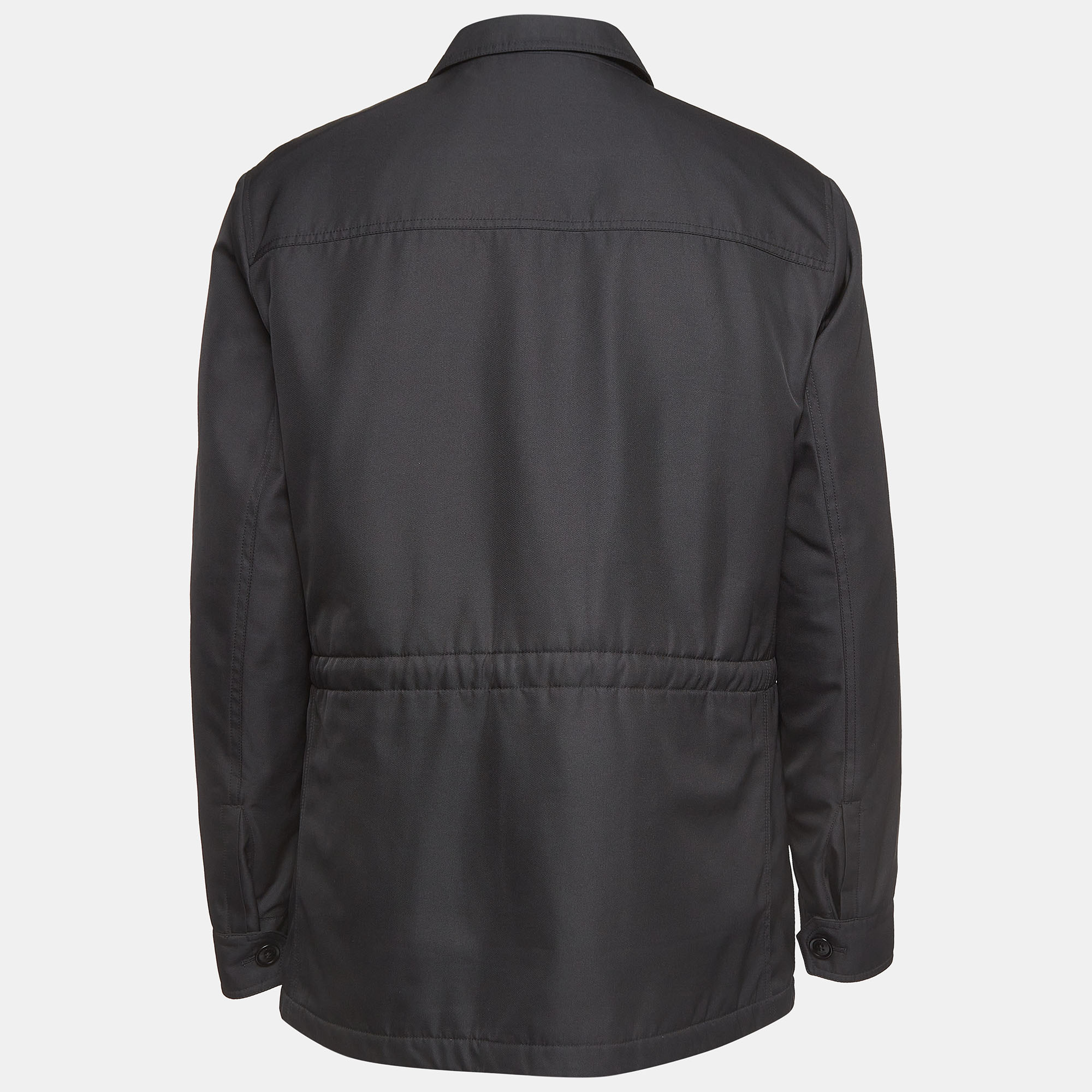

Ermenegildo Zegna Black Synthetic Patch Pocket Detail Button Front Jacket