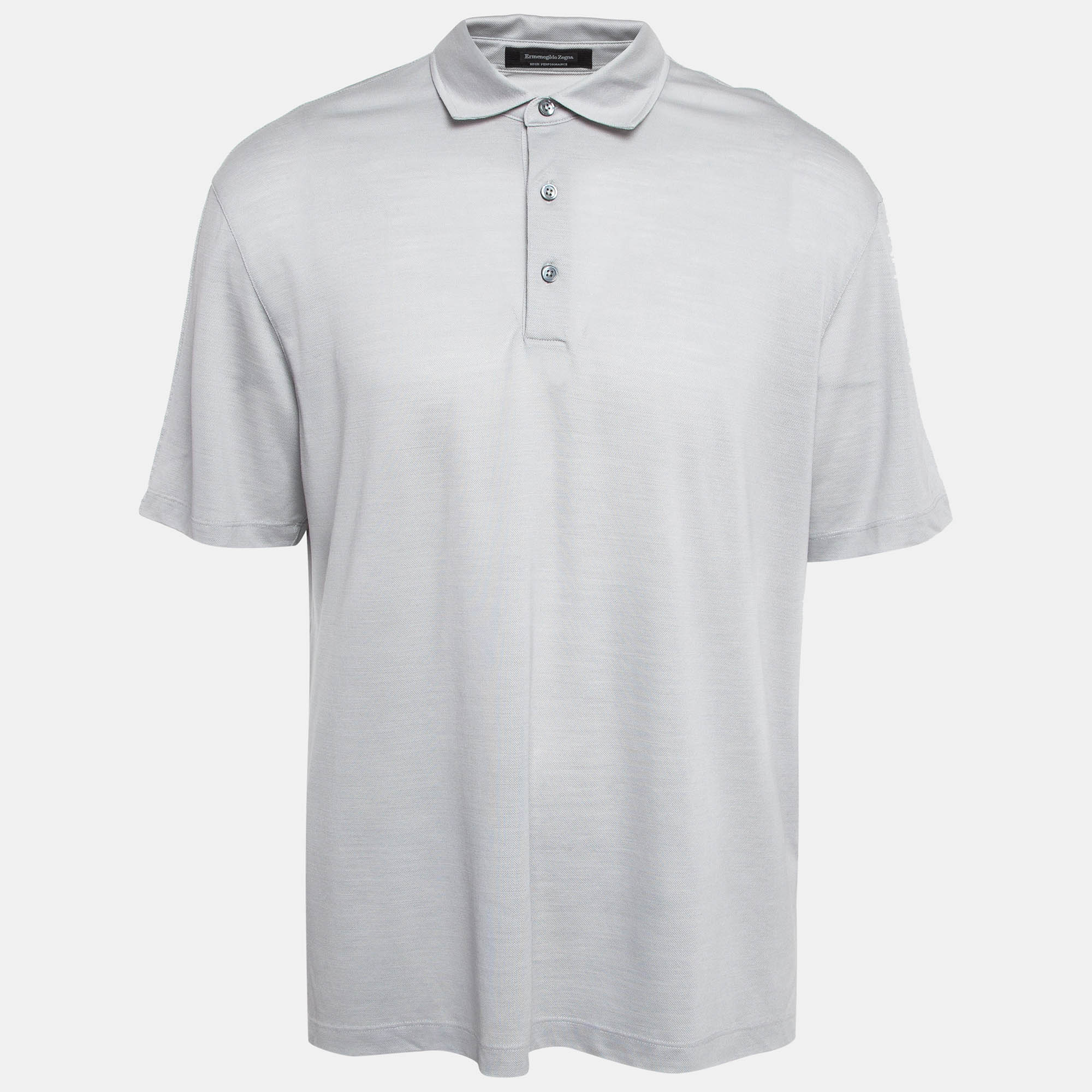 Pre-owned Ermenegildo Zegna Grey Wool Pique Polo T-shirt Xl
